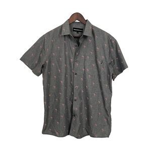 Molokai Surf Co. Shirt Men's Grey Large button up pocket short sleeve Flamingo